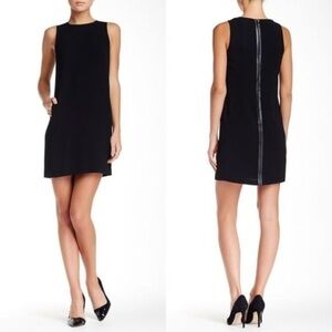 Vince leather trim strapping black sheath dress with pockets, size 4, NWOT